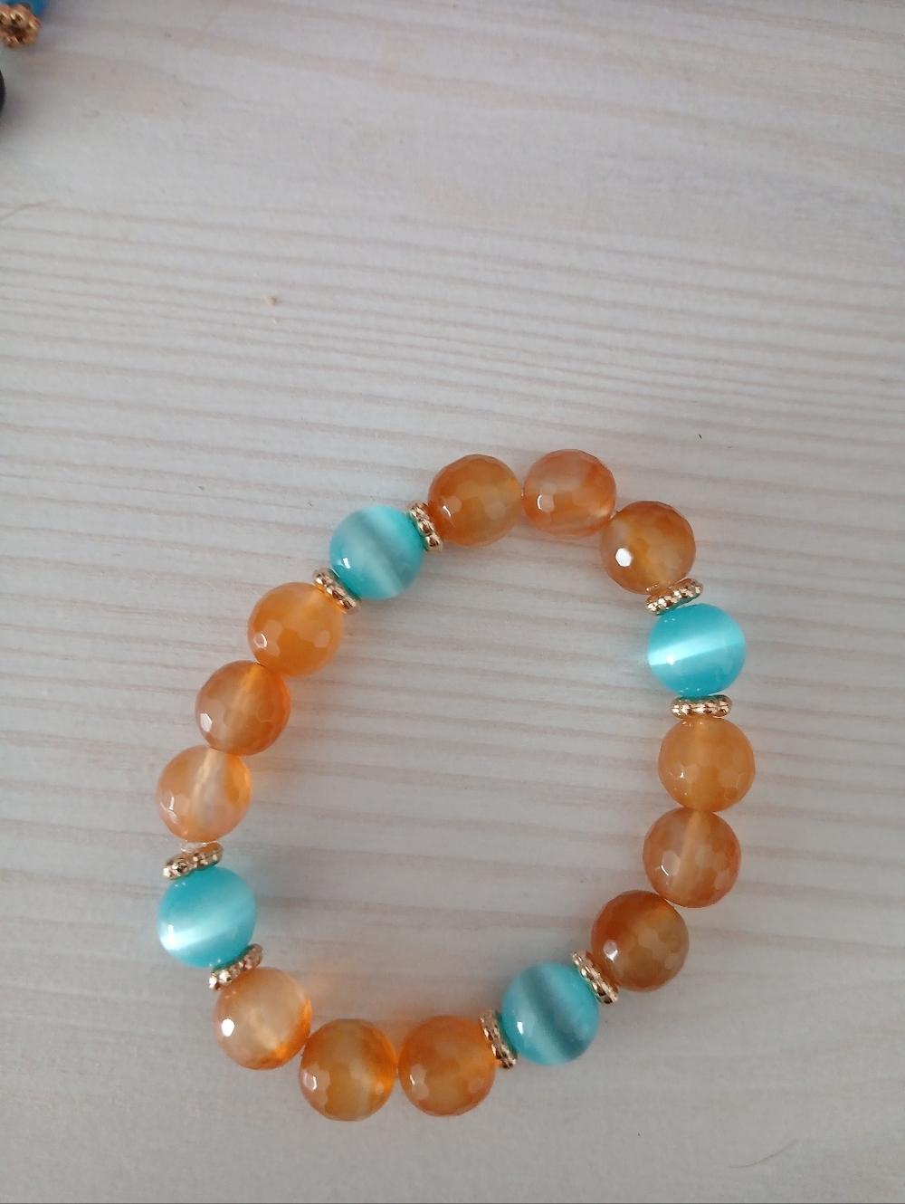 Turquoise Cats Eye & Orange Cornelian Stone Beaded Bead - Women Jewelry